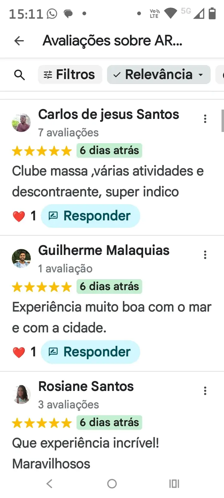 Avaliação no Google sobre a energia e atendimento da equipe da ARS